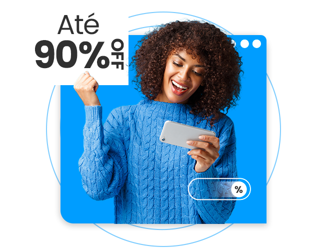 Mulher comemorando desconto de até 90% - dívidas quitadas