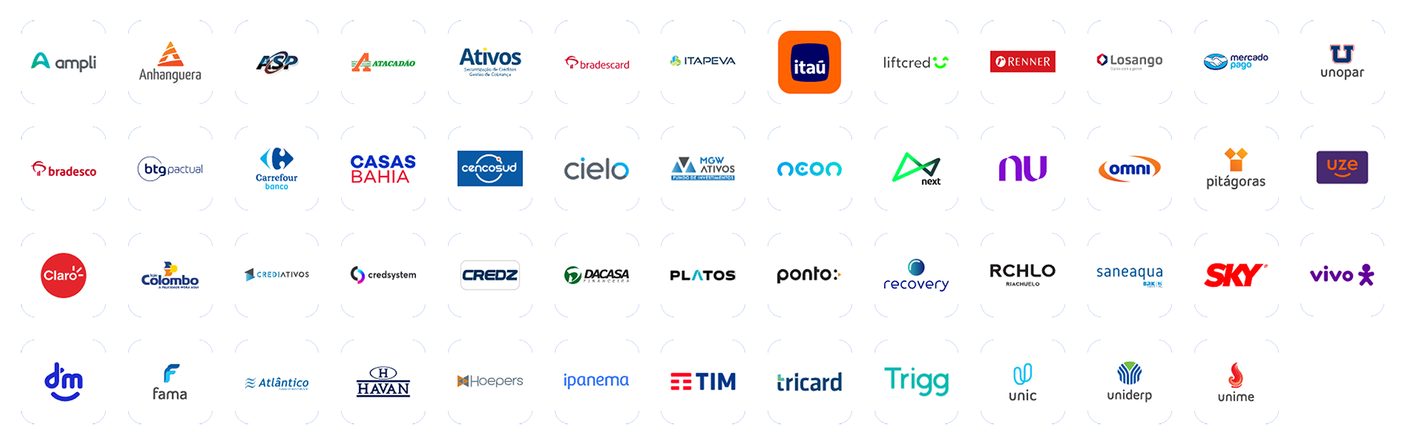 Logos dos nossos parceiros: bancos, financeiras e empresas